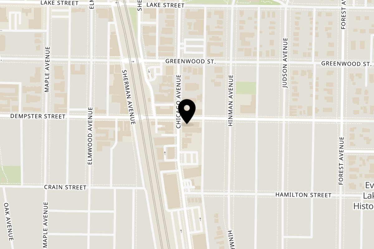 Map showing the location of Evanston Pour on 528 Dempster St in Evanston